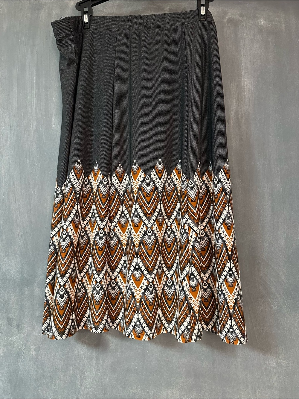 Black Maxi Skirt with Geometric Brown & White Print Border